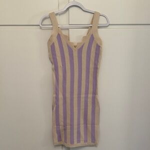 NWT House of Harlow Purple & Tan Striped Sweater Fitted Dress Sleeveless